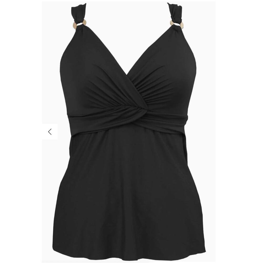 Miraclesuit Black Underwire Plunge Tankini Top 38DDD